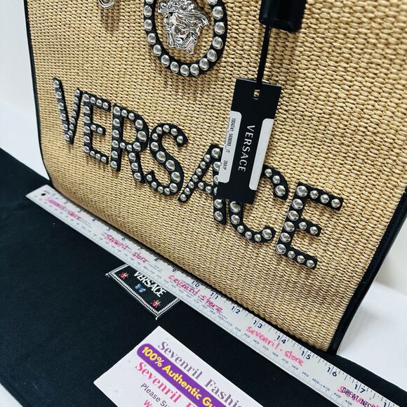 Versace Medusa La Vacanza Studded Raffia Leather Trim Large Tote Bag NWT $2,075 - Picture 15 of 16
